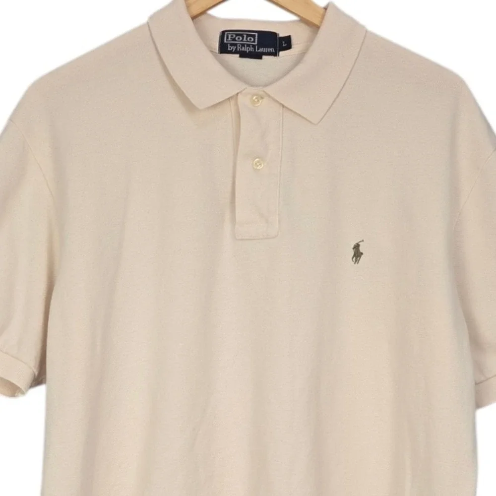 Polo Ralph Lauren Polo Shirt Mens Large Cream Ivory Short Sleeve Cotton Vintage